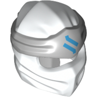 Wrap with Long Back Knot, Light Bluish Gray Band Pattern with Dark Azure Asian Symbol Print White