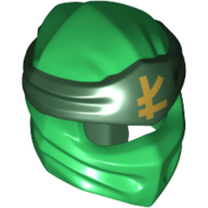 Wrap with Long Back Knot, Dark Green Band Pattern with Yellow Asian Symbol print Grün