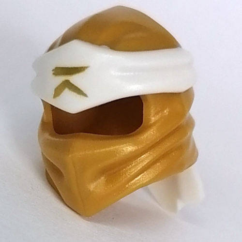 Wrap with Long Back Knot, White Band Pattern with Gold Asian Symbol print Perlgold