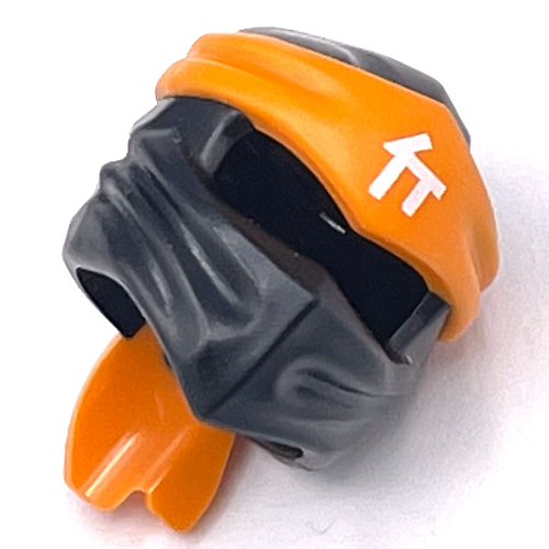 Wrap with Long Back Knot, Orange Band Pattern with White Asian Symbol print Schwarz