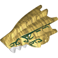 Creature Body Part, Dragon Head Upper Jaw with White Teeth, Gold Eyes, Dark Green Tribal Decoration Pearl Gold