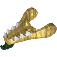 Creature Body Part, Dragon Head Lower Jaw with White Teeth, Dark Green Beard Pearl Gold