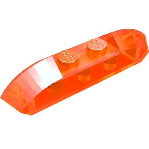 Brick Curved 1 × 4 with Sloped Ends and Two Top Studs Transparent-Neonorange