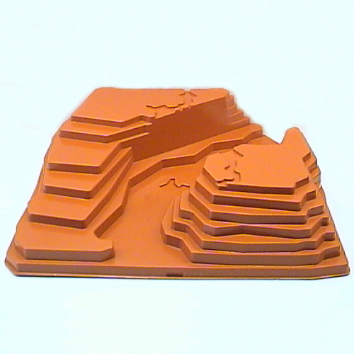 Baseplate Raised 32 × 42 Canyon Stepped No Studs [6589] Dark Orange