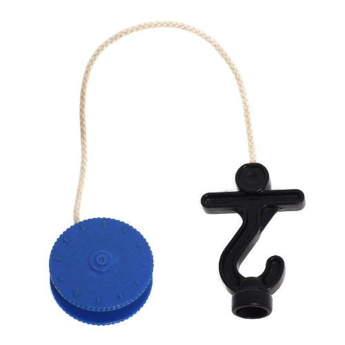 Duplo Winch Drum Narrow with White String and Black Thick Hook with Stud Case and Horizontal Bar Blue
