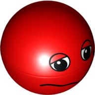 Duplo Ball for Ball Tube with Wavy Smile and Black and White Eyes with Eyelids Print Red
