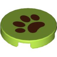 Tile Round 2 × 2 with Brown Paw Print Lime