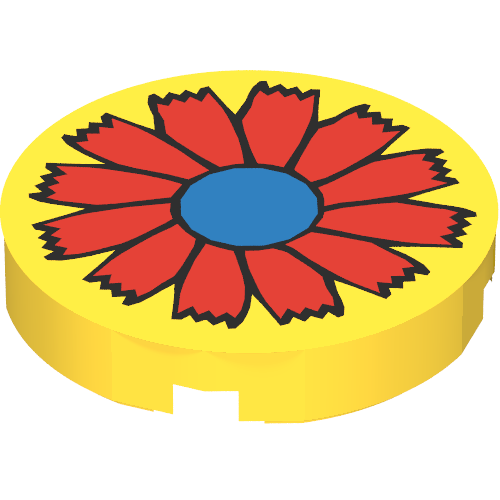 Fliese rund 2 × 2 mit Scala rot Blume und blau Mitte Druck Gelb