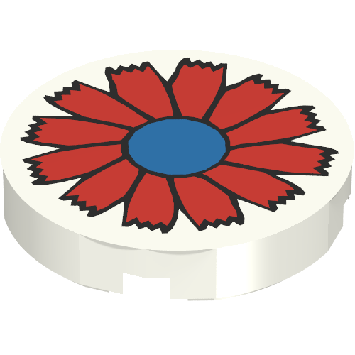 Tile Round 2 × 2 with Scala Red Flower and Blue Center Print White