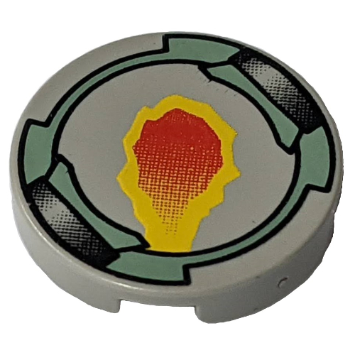 Tile Round 2 × 2 with Flame and Sand Green Border Print Hellgrau