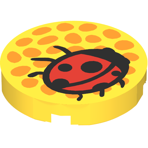 Tile Round 2 × 2 with Orange Dots (Flower Center) and Red Ladybug Print Gelb