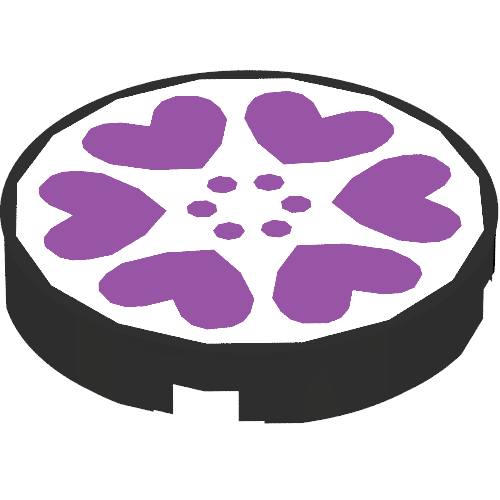 Tile Round 2 × 2 with Scala Six Purple Hearts and Dots on White Background Print Black