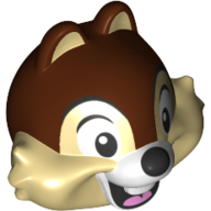 Minifig Head Special, Chip, Chipmunk with Centered Teeth, Reddish Brown Fur and Black Nose Print Tan