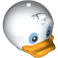 Minifig Head Special, Duck with Forehead Tuft, Bright Light Orange Bill, Black and Medium Blue Eyes Print (Huey, Dewey, Louie) Weiß
