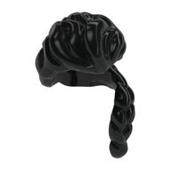 Hair Long, Swept Back Bangs, Long Braid over Left Shoulder Black