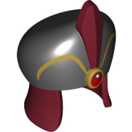 Hat, Black Dome, Dark Red Feather, Red Jewel, Gold Trim Print Schwarz