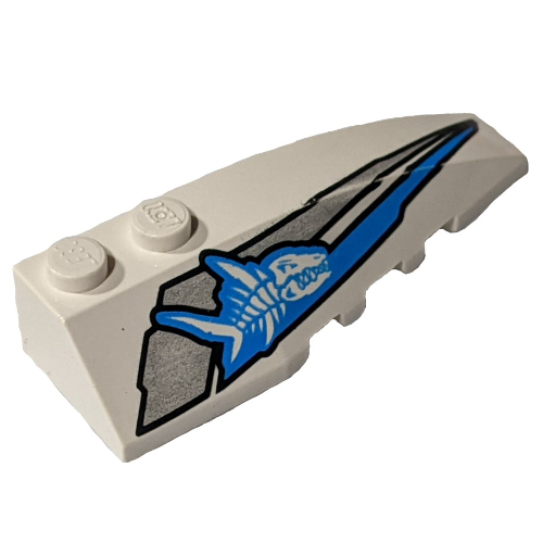 Brick Wedged, Curved 6 × 2 Right with Shark Skeleton Print White