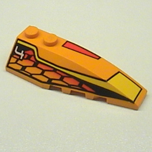 Brick Wedged, Curved 6 × 2 Right with Racer Hot Scorcher 4 Print Medium Orange