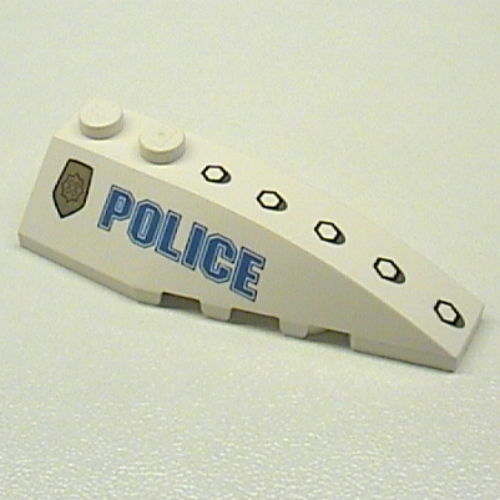 Brick Wedged, Curved 6 × 2 Right with 'POLICE' Print Weiß