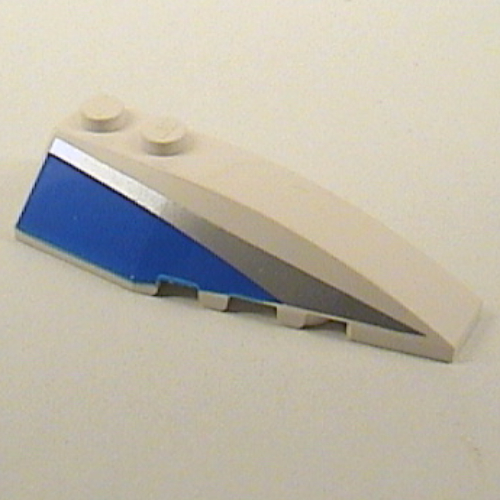 Brick Wedged, Curved 6 × 2 Right with Blue and Silver Side Print White