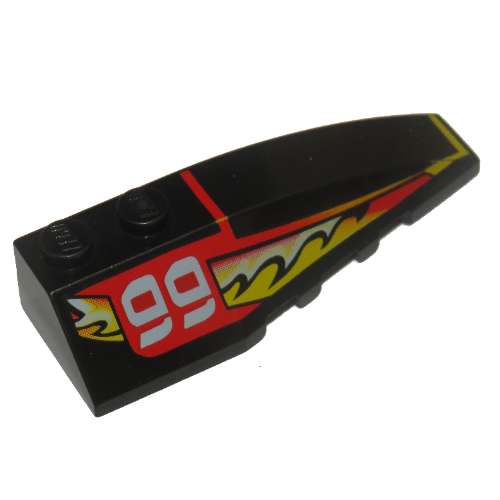 Brick Wedged, Curved 6 × 2 Right with Red/Yellow/White Flame Print and 99 Print Schwarz