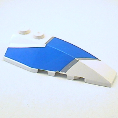 Brick Wedged, Curved 6 × 2 Right with Blue and Silver Wraparound Print White