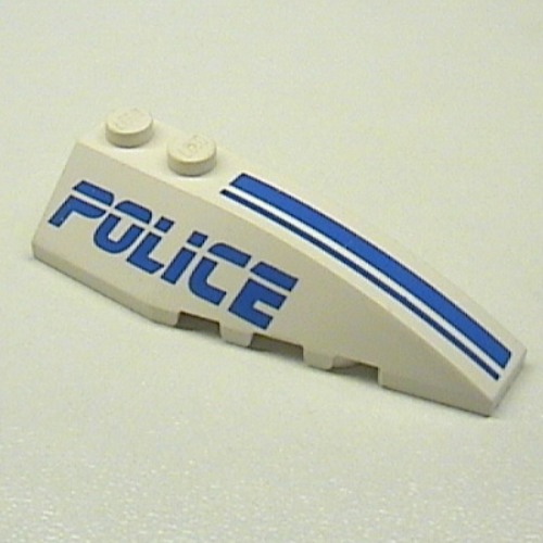 Brick Wedged, Curved 6 × 2 Right with 'POLICE', Blue Line Print White