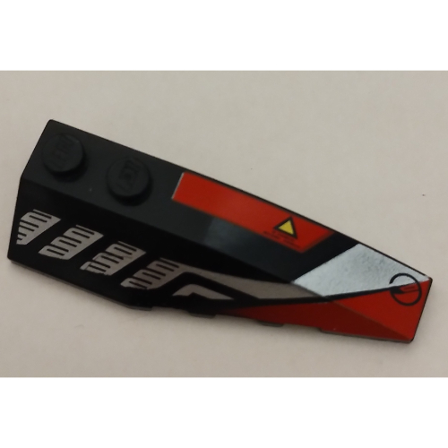 Brick Wedged, Curved 6 × 2 Right with Sleek Silver and Red Print Black