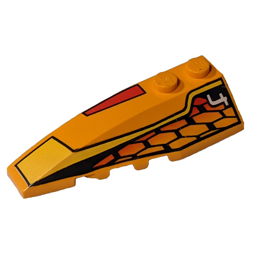 Brick Wedged, Curved 6 × 2 Left with Racer Hot Scorcher 4 Print Medium Orange