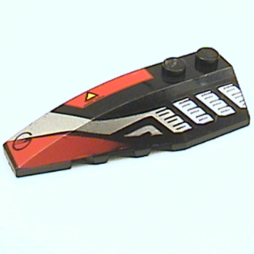 Brick Wedged, Curved 6 × 2 Left with Sleek Silver and Red Print Black