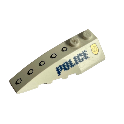 Brick Wedged, Curved 6 × 2 Left with 'POLICE' Print Weiß