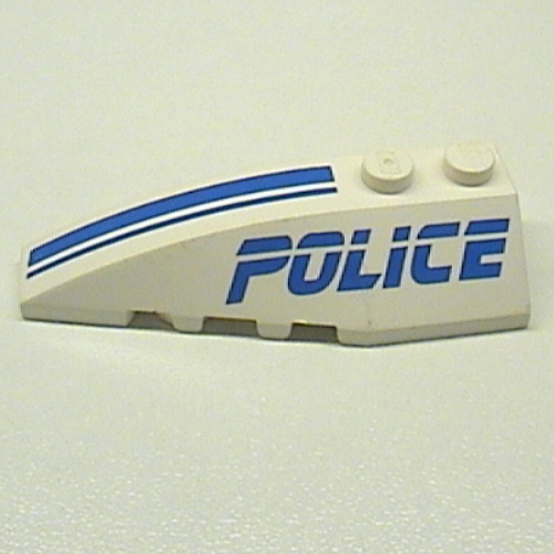 Brick Wedged, Curved 6 × 2 Left with 'Police', Blue Line Print Weiß