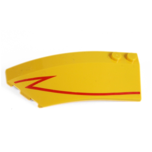 Brick Wedged, Curved 8 × 3 × 2 Open Left with Red Stripe print Yellow