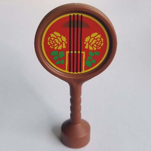 Duplo Sign with Musical Instrument, Ruan print Rotbraun