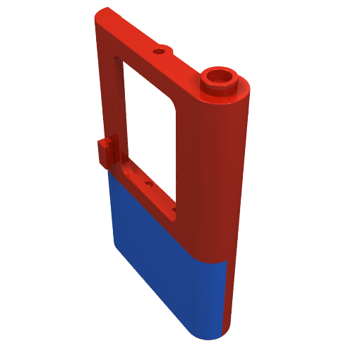 Door 1 × 4 × 5 Train Right with Blue Bottom Half Print Red