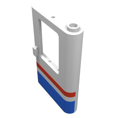 Door 1 × 4 × 5 Train Right with Red/Blue Stripe Print White