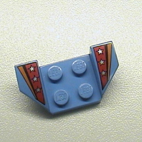 Mudguard 2 × 4 with 2 × 2 Studs and Flared Wings, Orange Stripe & Red Fade with 3 Silver Stars Print [4595/4591] Medium Blue