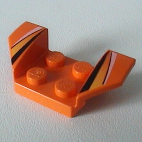 Mudguard 2 × 4 with 2 × 2 Studs and Flared Wings, White & Black Stripes and Yellow Fade Print Orange