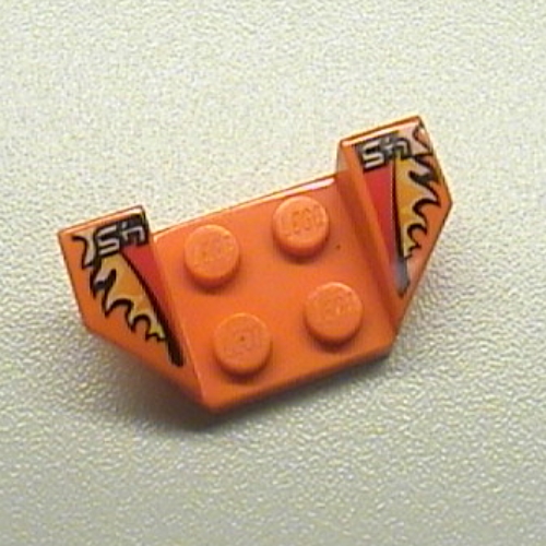 Mudguard 2 × 4 with 2 × 2 Studs and Flared Wings, '45' and Flames Print Orange