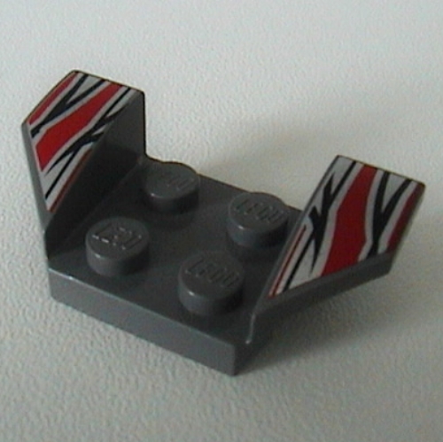 Mudguard 2 × 4 with 2 × 2 Studs and Flared Wings, Silver/Red/Black Flame Tips Print Dark Bluish Gray
