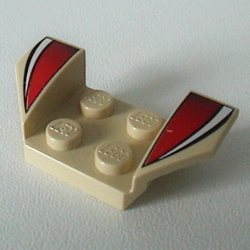 Mudguard 2 × 4 with 2 × 2 Studs and Flared Wings, White Stripe and Red/Black Fade Print Tan