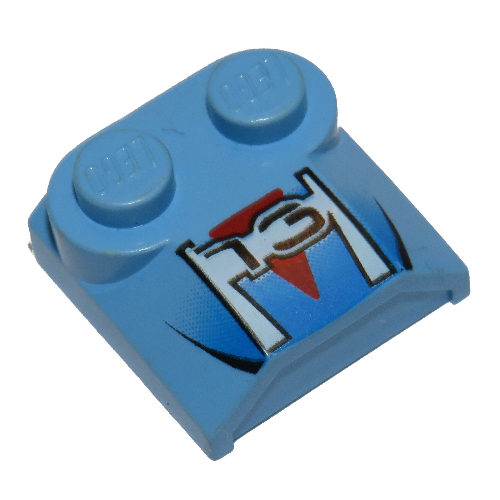 Brick Curved 2 × 2 × 2/3 Two Studs and Lip End with '13' and Red Triangle Print Medium Blue