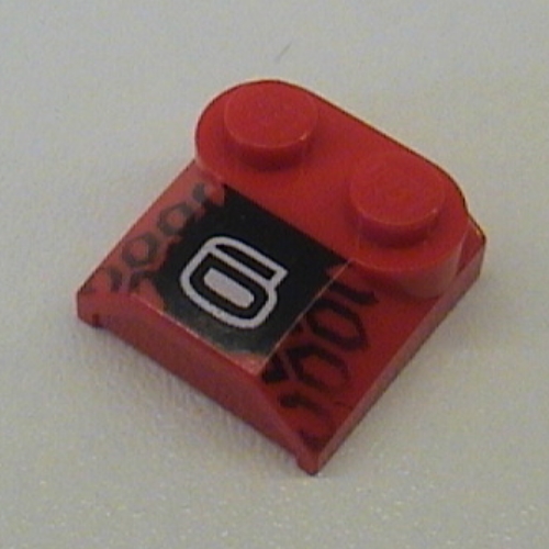 Brick Curved 2 × 2 × 2/3 Two Studs and Lip End with 6 and Black Tyre Tread Print Rot