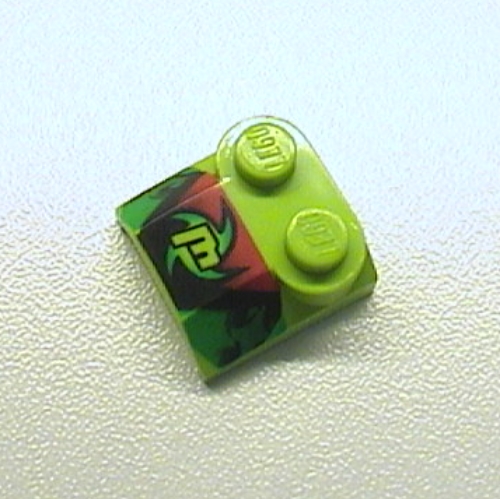 Brick Curved 2 × 2 × 2/3 Two Studs and Lip End with 'M', Black/Red/Green Print Limette