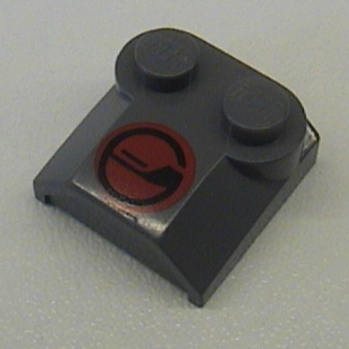 Brick Curved 2 × 2 × 2/3 Two Studs and Lip End with Red/Black Circle Print Dark Bluish Gray