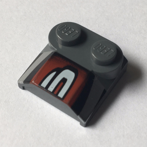 Brick Curved 2 × 2 × 2/3 Two Studs and Lip End with Silver/Black/Red Number 3 Right Half Print Dark Bluish Gray