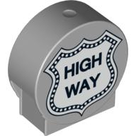 Duplo Brick 1 × 3 × 2 Round Top with 'HIGH WAY' Road Sign Print Light Bluish Gray