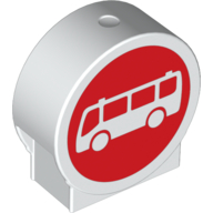 Duplo Brick 1 × 3 × 2 Round Top with White Bus on Red Background Print White