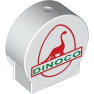 Duplo Brick 1 × 3 × 2 Round Top with Red Dinosaur and 'DINOCO' Print Weiß