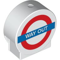 Duplo Brick 1 × 3 × 2 Round Top with 'WAY OUT' Road Sign Print Weiß